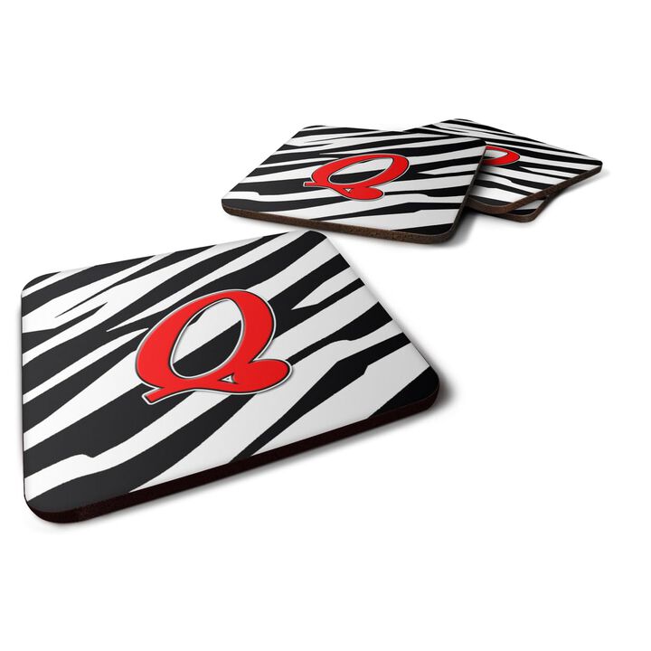 Caroline's Treasures CJ1024-QFC Monogram-Zebra Red Foam Coasters (Set of 4), Initial Letter Q, 3.5 H x 3.5 W, Multicolor