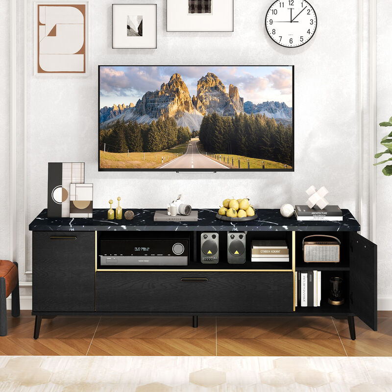 TV Stand with Flip Door Cabinet for TVs with Convenient Storage and Stylish Design