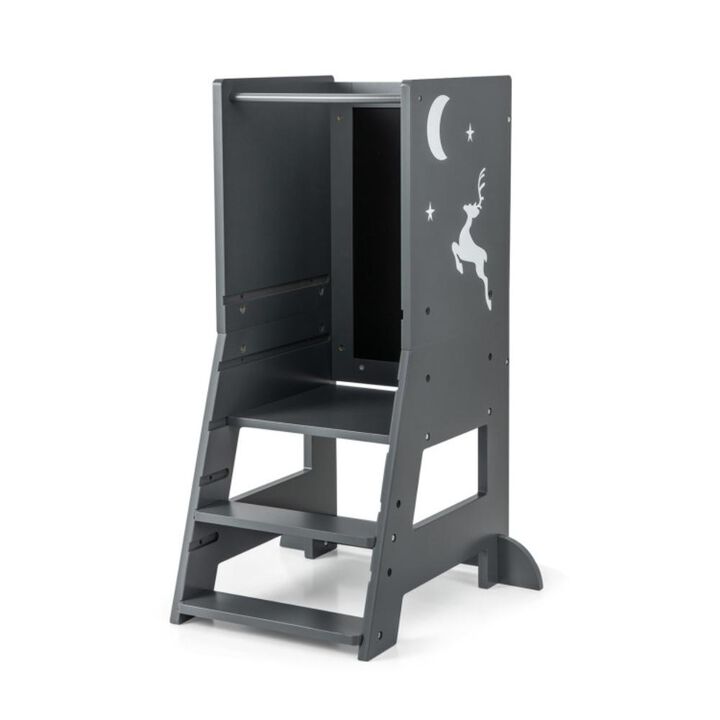 Hivvago Toddler Kitchen Stool Helper Baby Standing Tower with Chalkboard and Whiteboard