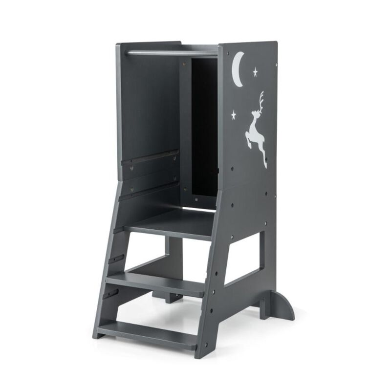 Hivvago Toddler Kitchen Stool Helper Baby Standing Tower with Chalkboard and Whiteboard