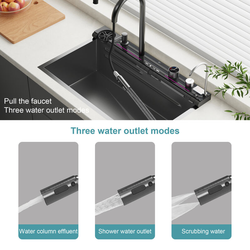 FUFU&GAGA  304 Stainless Steel Kitchen Sink with PVD Nano Black Coating & Smart Features, (29.5" L x 17.7" W x 8.7" H), Black