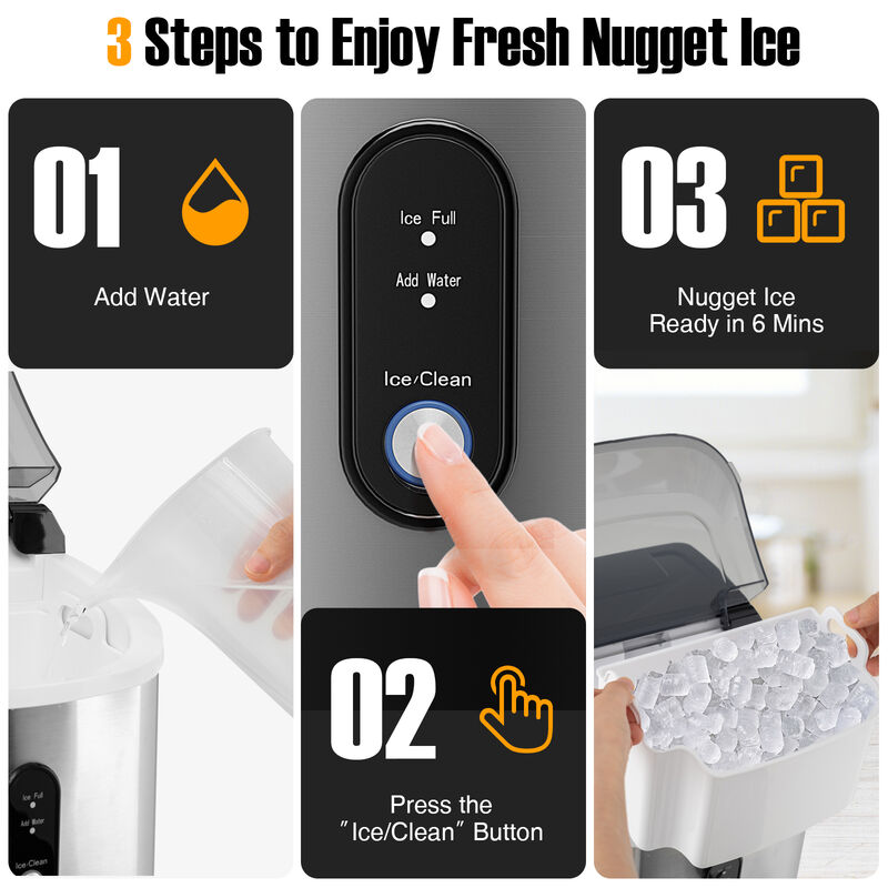 Countertop Nugget Ice Maker with Soft Chewable Pellet Ice for Home or Office Use