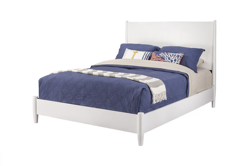 Flynn Mid Century Modern Standard King Panel Bed, White