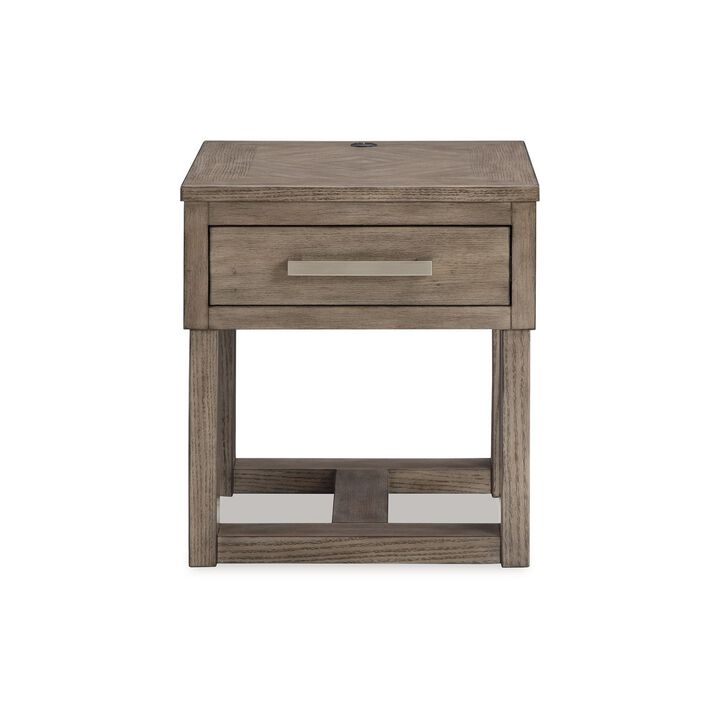 Aska Rectangular Side End Table with Drawer, USB Port, 24 Inch Gray - Benzara