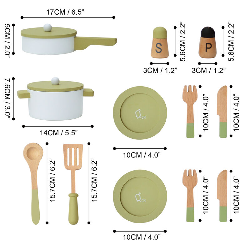 Teamson Kids - Little Chef Frankfurt Wooden Cookware play kitchen accessories - Green