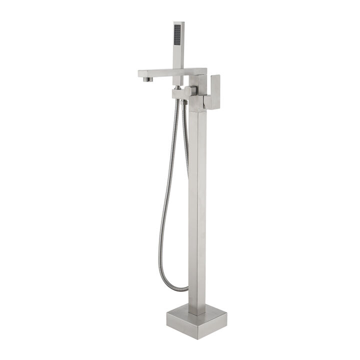 Brushed Nickel Floor Mount Bathtub Faucet with Hand Shower