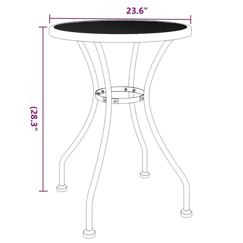 Outdoor Dining Breakfast Table, 28 Inch, Round Tabletop, Gray Metal - Benzara
