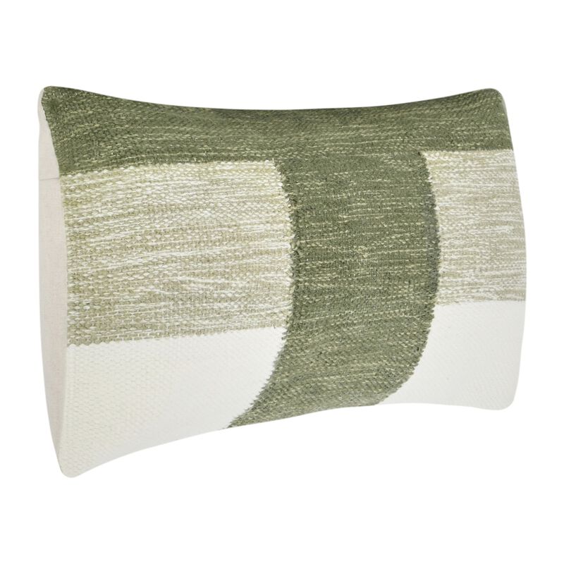 Skio Lumbar Throw Pillow, Marble Yarn Texture 14x26 Inch Green Viscose - Benzara
