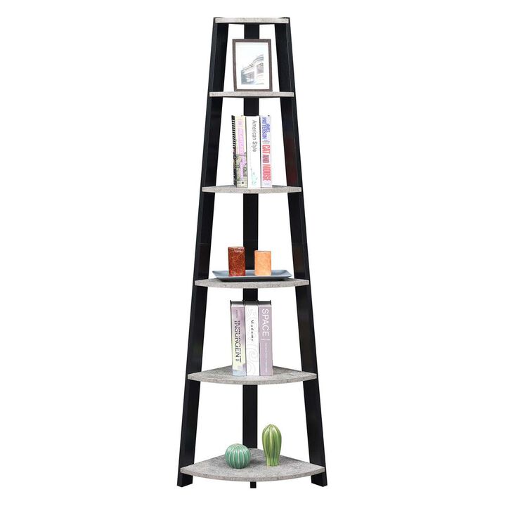 Convenience Concepts Newport 5 Tier Corner Bookshelf Faux Cement/Black