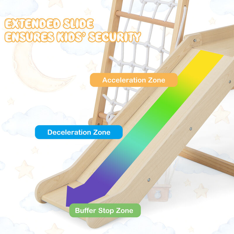 6-in-1 Indoor Jungle Gym Kids Wooden Playground with Monkey Bars