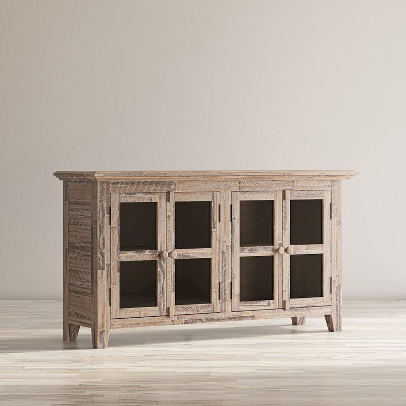 Jofran Rustic Shores 54 Coastal Distressed Acacia Four-Door Credenza Cabinet