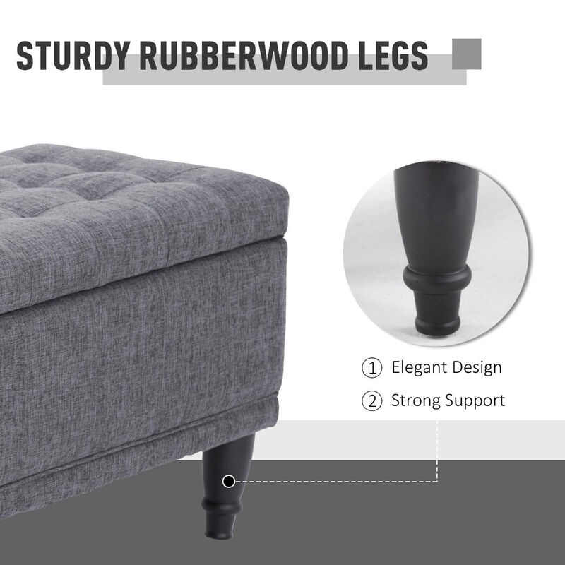 Plush Hidden Storage: Dark Gray Tufted Ottoman Bench with Soft Close