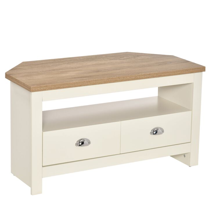 White TV Corner: Entertainment Center for 50" TV with Storage