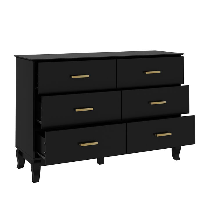 Black Sideboard with 6-Drawers, 31.5 in. H x 47.2 in. W x 15.7 in. D