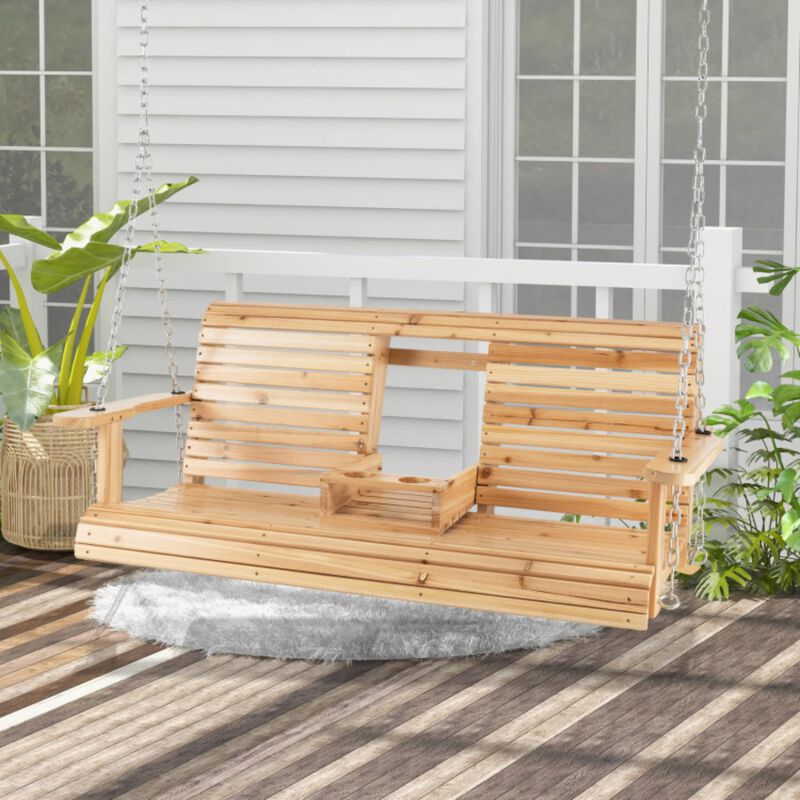 Hivvago 5 Feet Porch Swing Chair with Adjustable Chains and Foldable Cup Holders