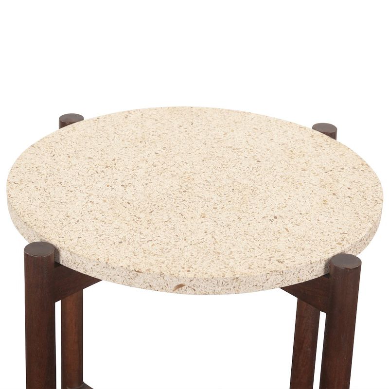 World Interiors Notion Side Table with Beige Sandstone in Walnut Finish