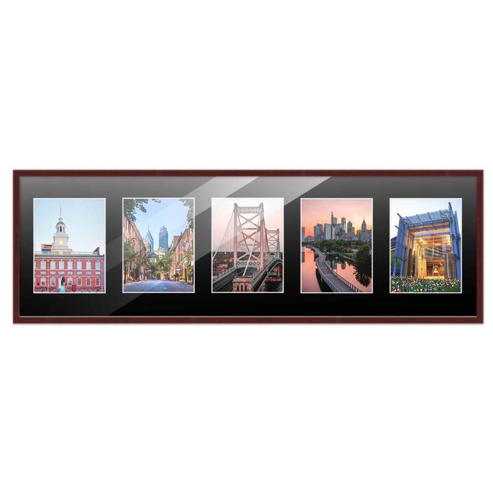 8.5x28.5 Wood Collage Frame with Black Mat For 5 5x7 Pictures