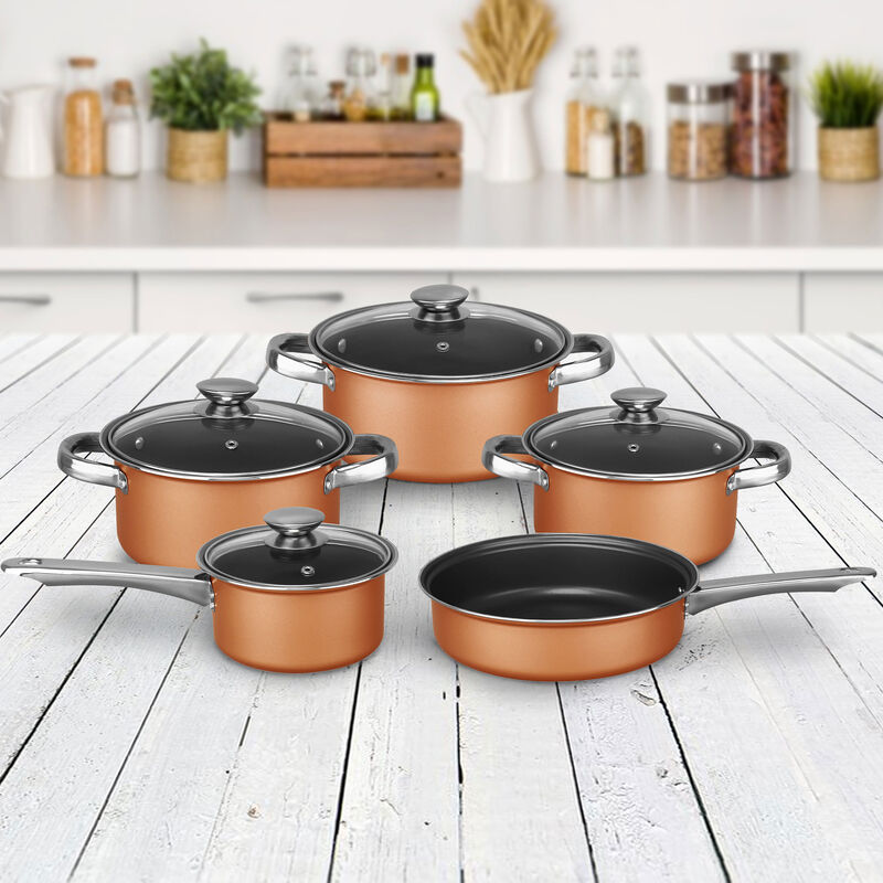 Brentwood 9 Piece Aluminum Non Stick Cookware Set in Copper