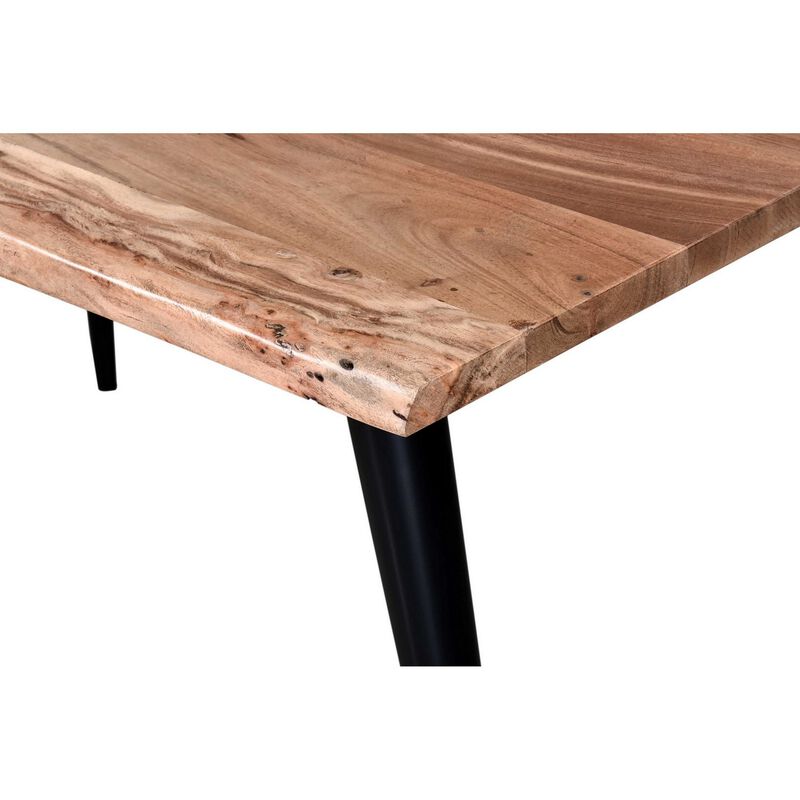 Sal 71 Inch Dining Table, Acacia Wood, Live Edges, Natural Brown, Black - Benzara