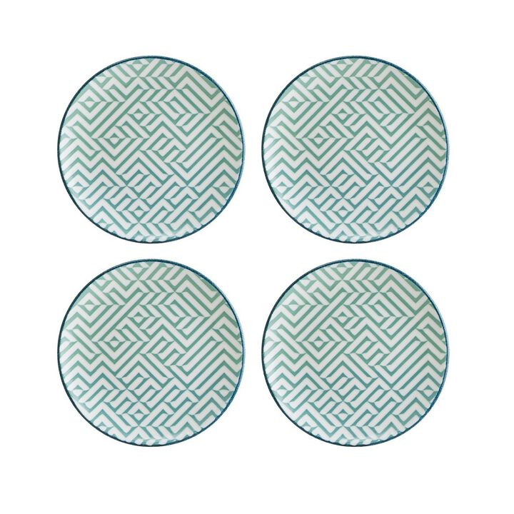 Chevron dia.7.5" Round Decorated Porcelain Plate (Set of 4)