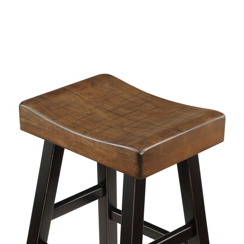 Casy 25 Inch Counter Height Stool, Brown Saddle Seat, Black, Set of 2 - Benzara
