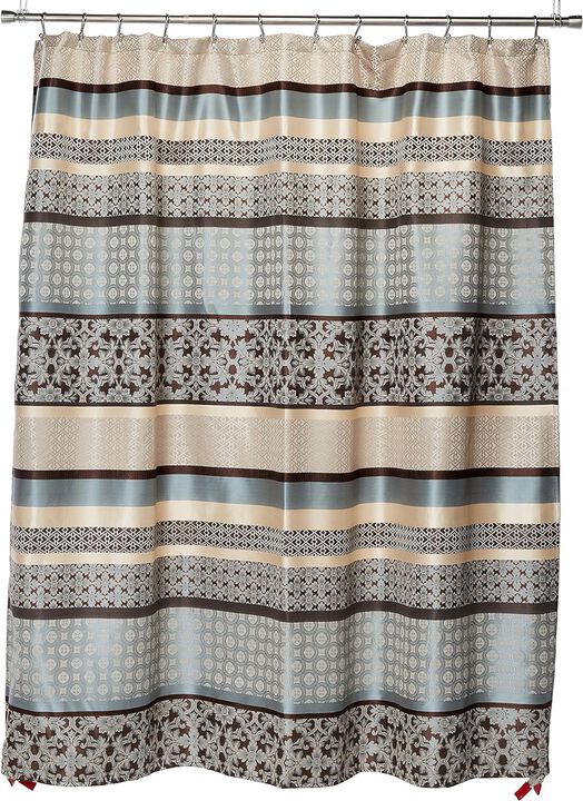 Belen Kox Blue Jacquard Geometric Shower Curtain, Belen Kox