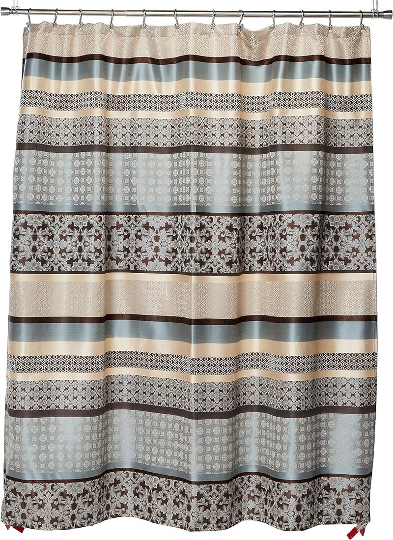 Belen Kox Blue Jacquard Geometric Shower Curtain, Belen Kox