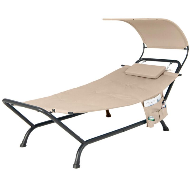 Hivvago Patio Hanging Chaise Lounge Chair with Canopy Cushion Pillow and Storage Bag