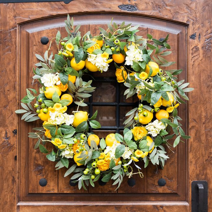 Yellow Lemon Twig Spring Floral Wreath  28-Inch
