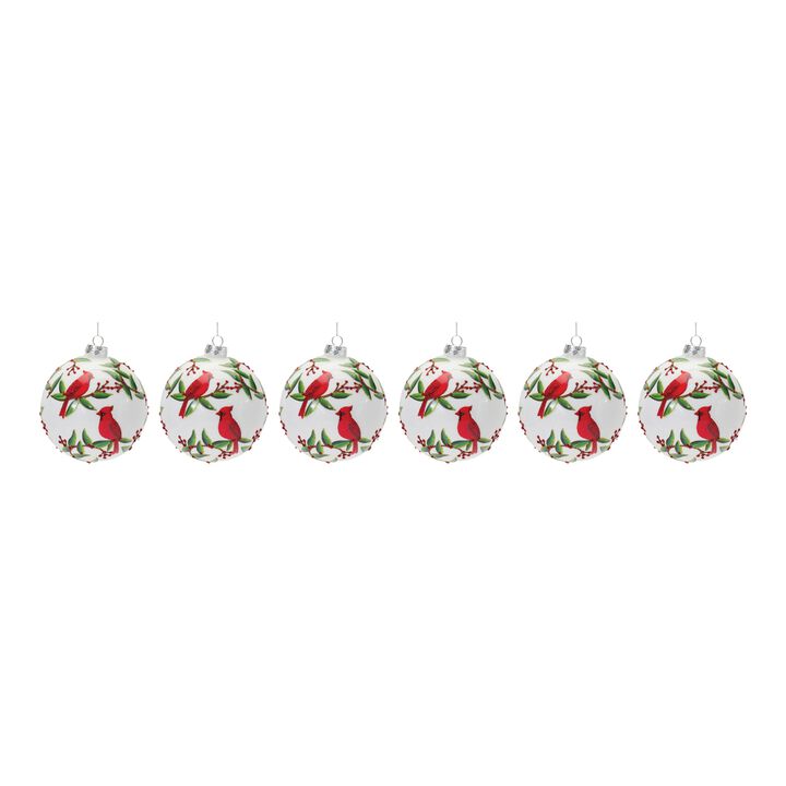 Cardinal Ball Ornament (Set of 6) 5"D Glass