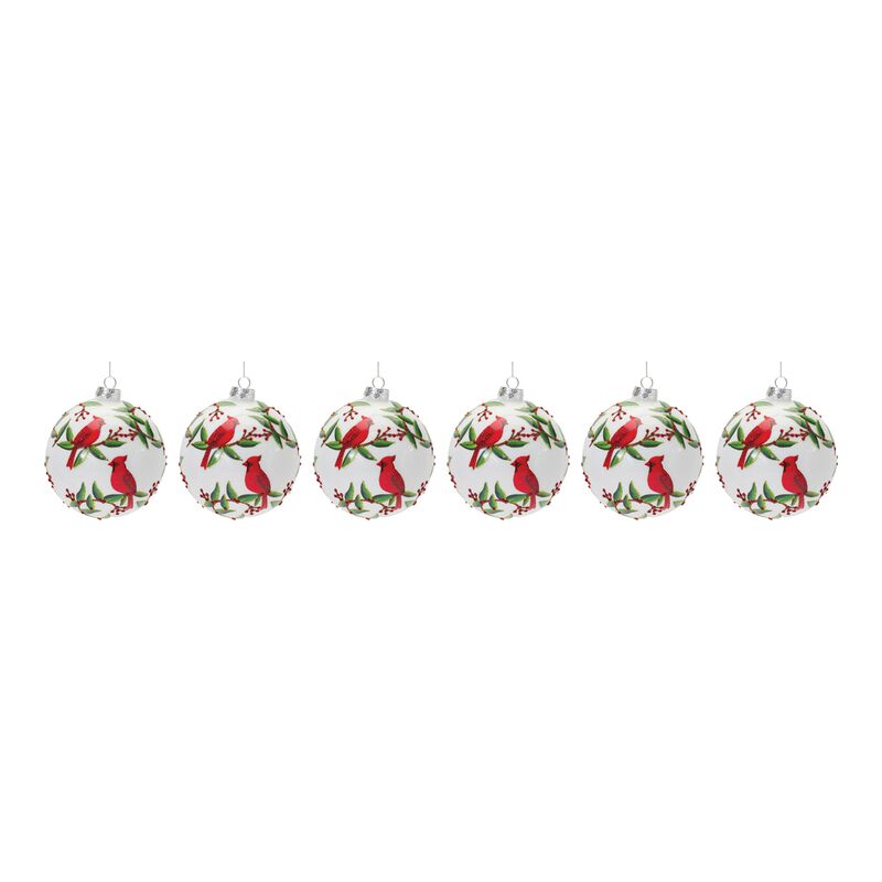 Cardinal Ball Ornament (Set of 6) 5"D Glass