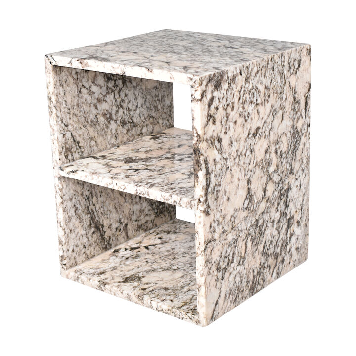 Sloane 16" Modern Natural Marble Handmade Rectangular 2-Shelf End Table