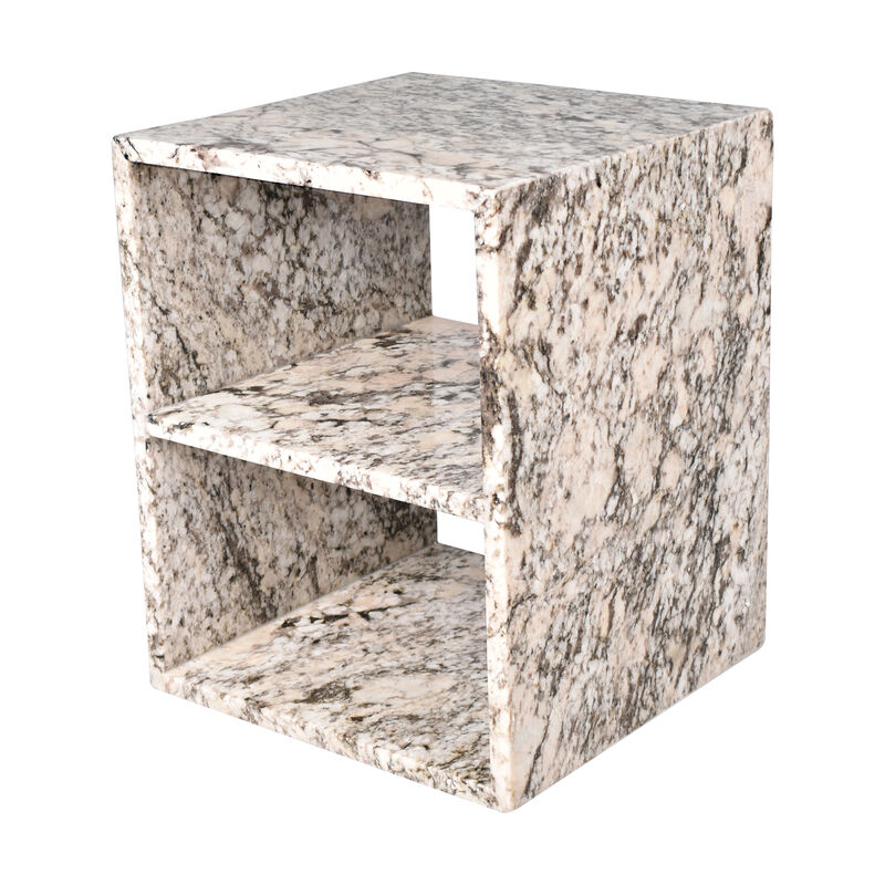Sloane 16" Modern Natural Marble Handmade Rectangular 2-Shelf End Table
