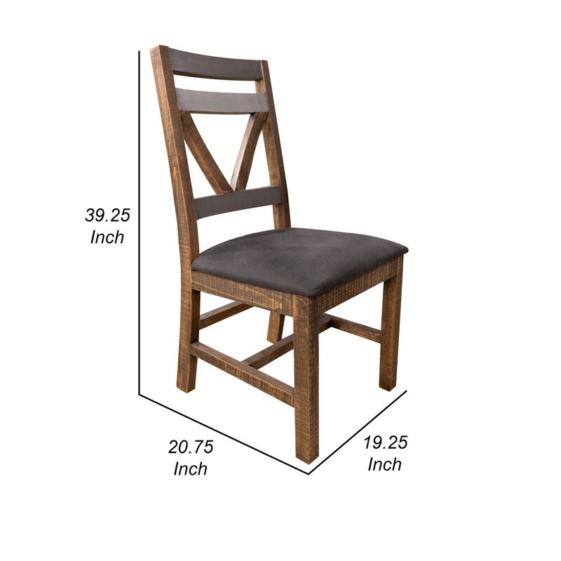 Pola Dining Side Chair Set of 2, Cutout Back, Gray, Brown Solid Wood