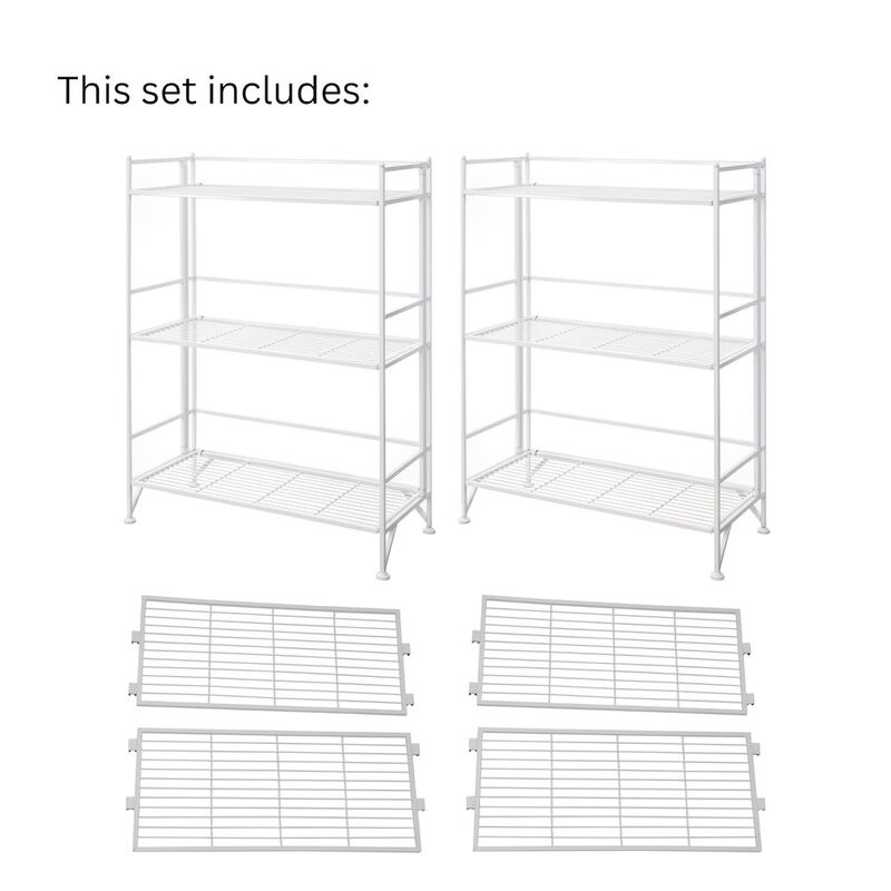 Convenience Concepts Xtra Storage 3 Tier Wide Folding Metal Shelves with Set of 3 Extension Shelves