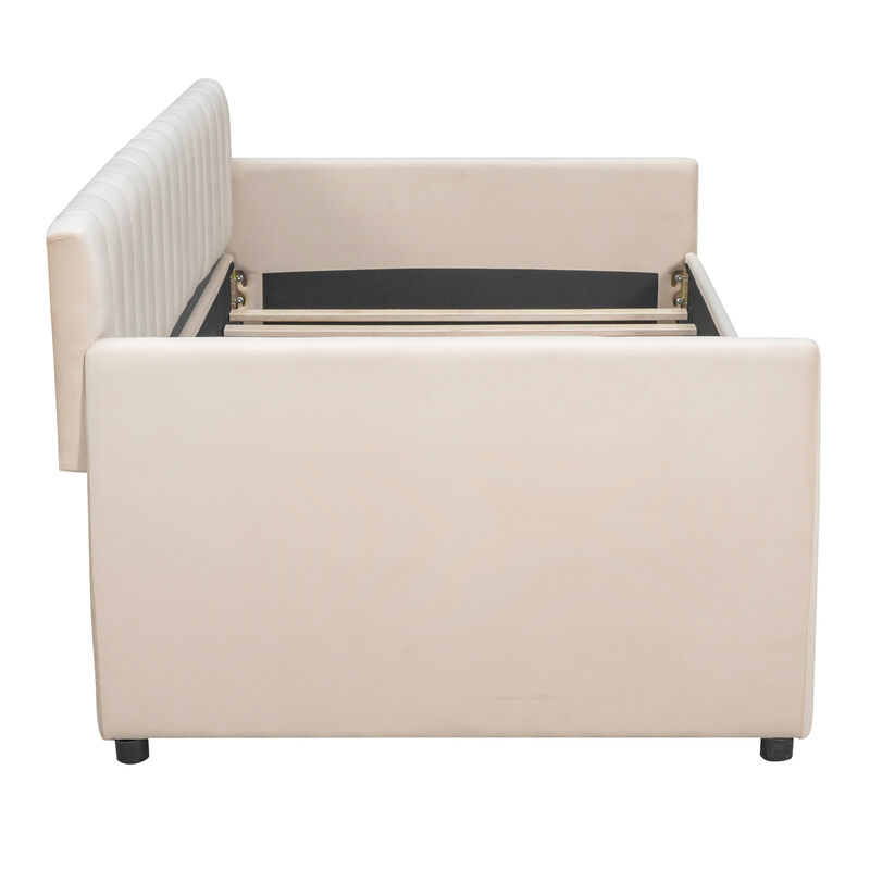 Upholstered daybed with Drawers, Wood Slat Support
