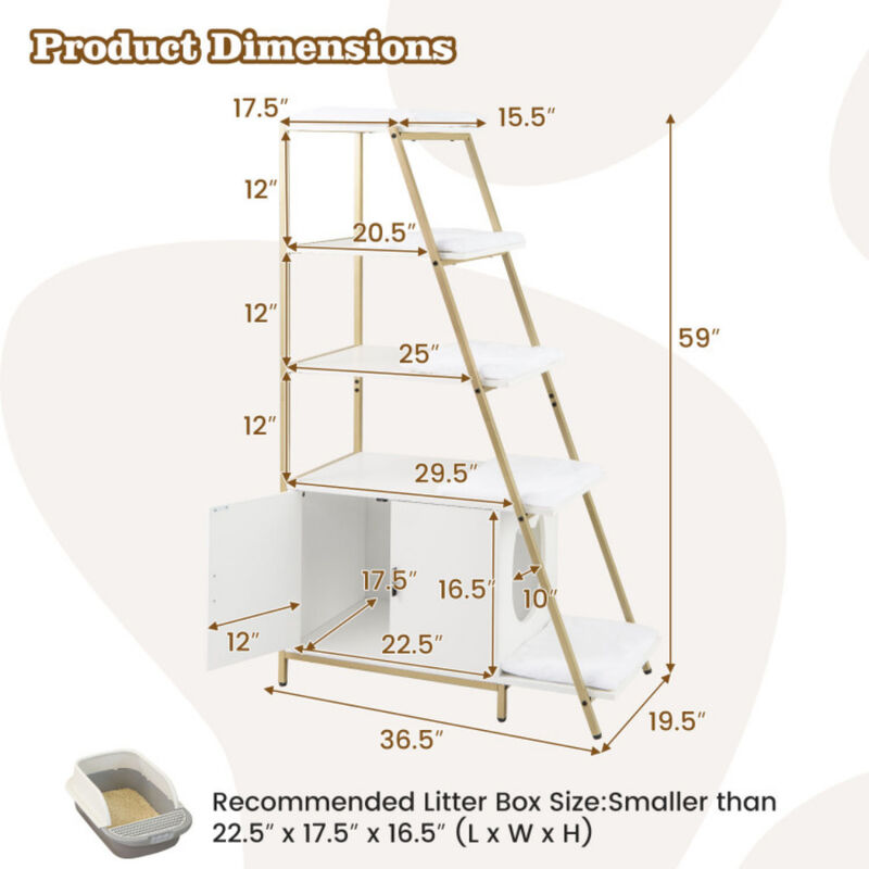 Large Cat Litter Box Enclosure with Storage and Ladder Shelf
