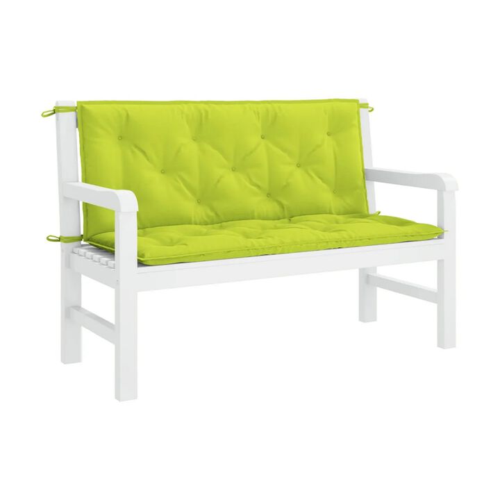 Claire Outdoor Cushion for Bench, Button Tufted Green Fabric, 47 Inch - Benzara