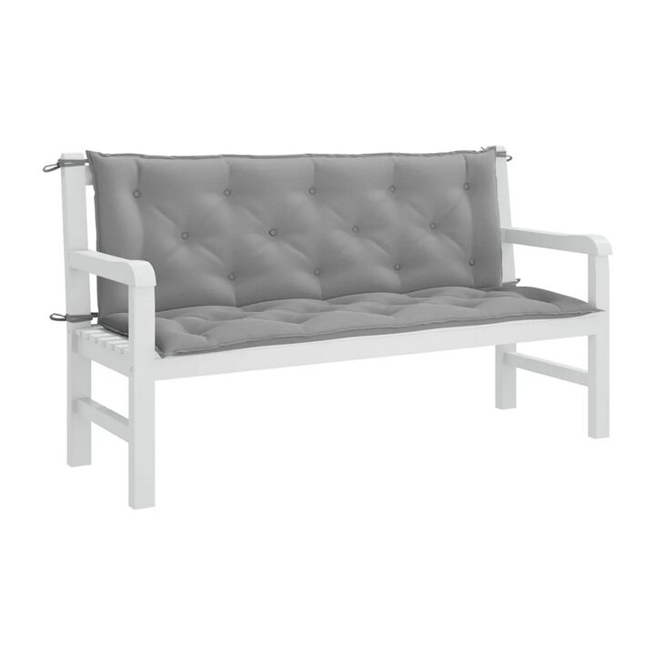 Claire Outdoor Cushion for Bench, 59 Inch Button Tufted Gray Fabric  - Benzara