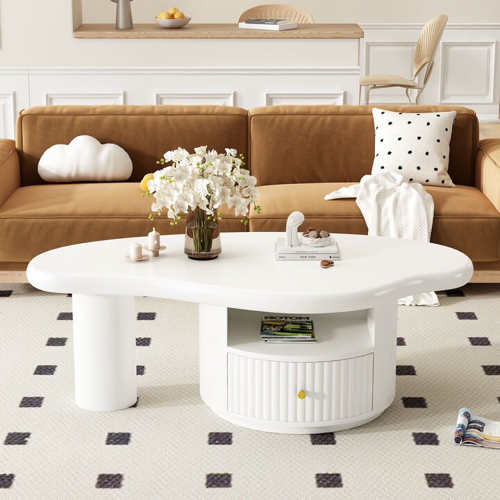 Merax Irregular Shape Coffee Table with 1 Dreawer and Shelf for Living Room