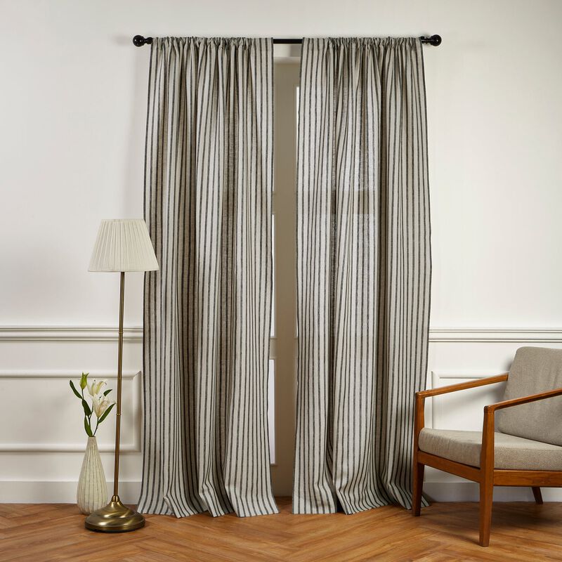 Solino Home 100% Pure Linen Madison Stripe Curtain for Thanksgiving, Christmas