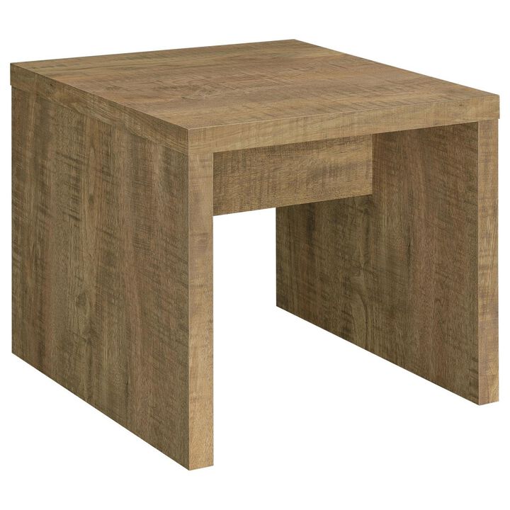 Nette 24 Inch End Table with Rough Hewn Saw Marks, Wood, Natural Brown - Benzara