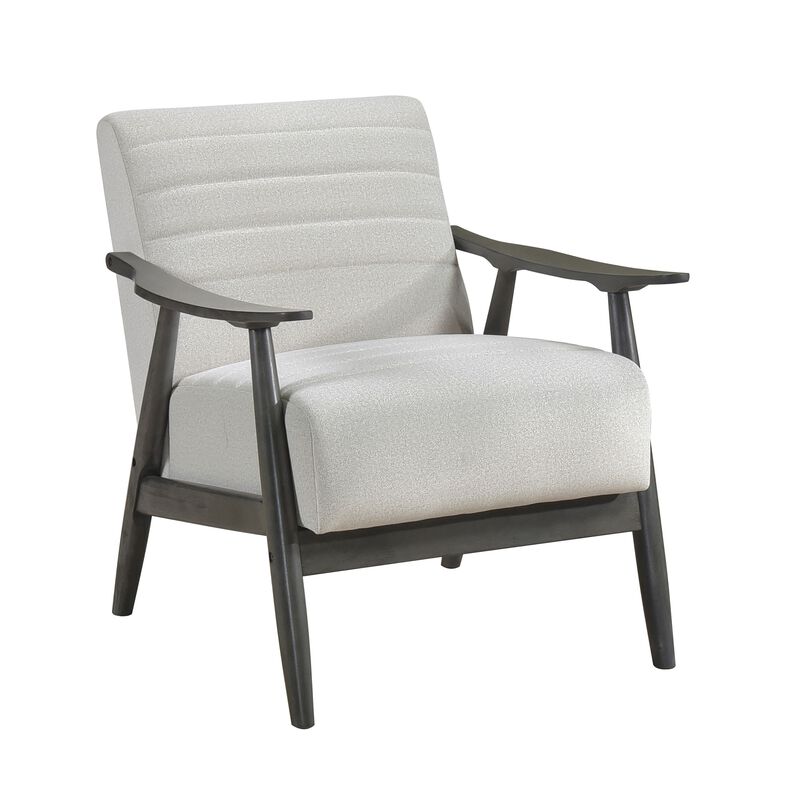 Tira 32 Inch Accent Chair, Channel Stitched, White Velvet, Gray Solid Wood - Benzara