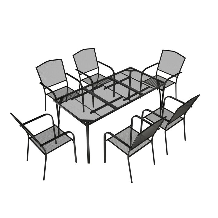 MONDAWE 7-Piece Steel Mesh Table And Chair Set With 6 Pcs Steel Mesh Dining Chairs