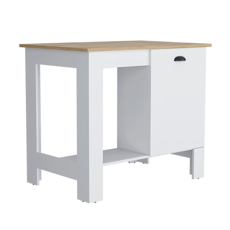 Arlington 2 Piece Kitchen Set, Kitchen Island + Pantry Cabinet, White / Light Oak