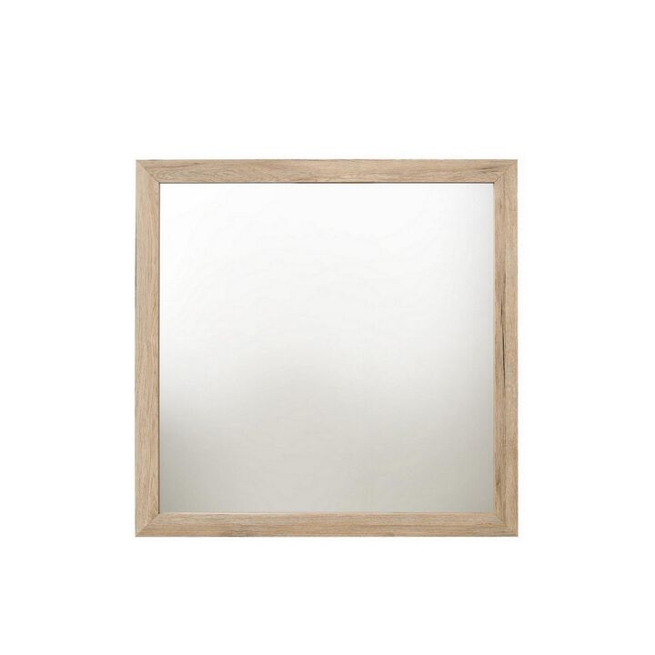 Square Shaped Wooden Mirror with Rough Hewn Texture, Brown-Benzara