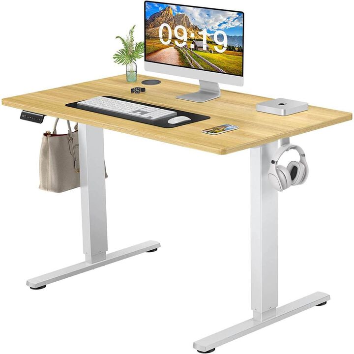 Electric Height Adjustable Standing Desk, Sit To Stand Ergonomic Computer Desk, Yellow, 40" X 24"