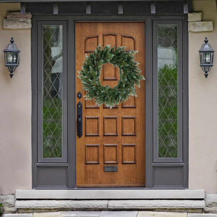 Pre-Lit Blue Spruce Artificial Christmas Wreath  36-Inch  Clear Lights