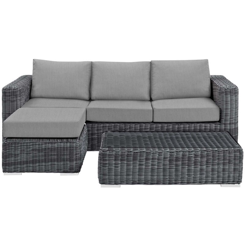 Summon 3 Piece Outdoor Patio Sunbrella Sectional Set - Canvas Gray
