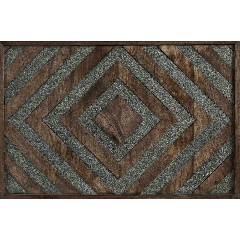 Dreg Cocktail Coffee Table with Diamond Cut Design, Brown Panel Legs - Benzara
